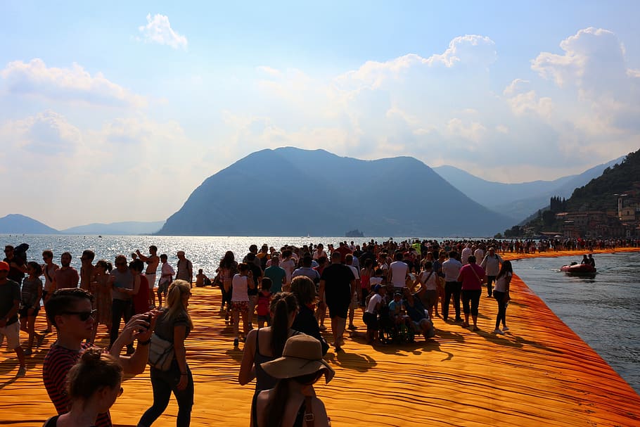 christo, floating piers, italy, art, installation, water, lake, HD wallpaper