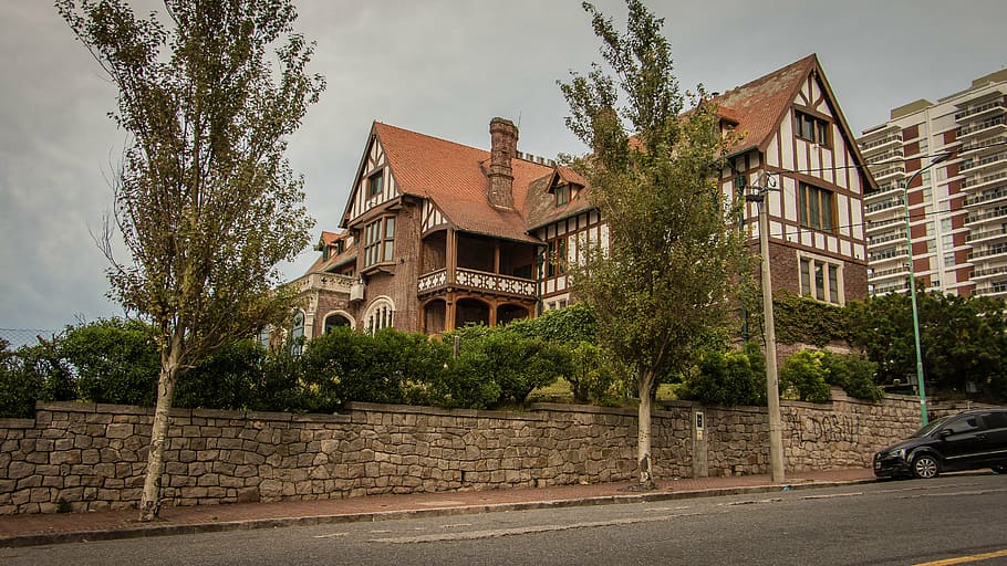 old house, view, park, landscape, sky, clouds, panoramic, architecture HD wallpaper