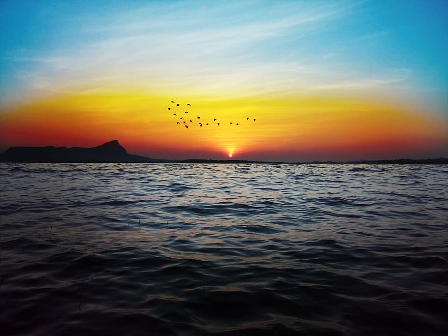 sunset, landscape, nature, sea, water, sky, beauty in nature HD wallpaper