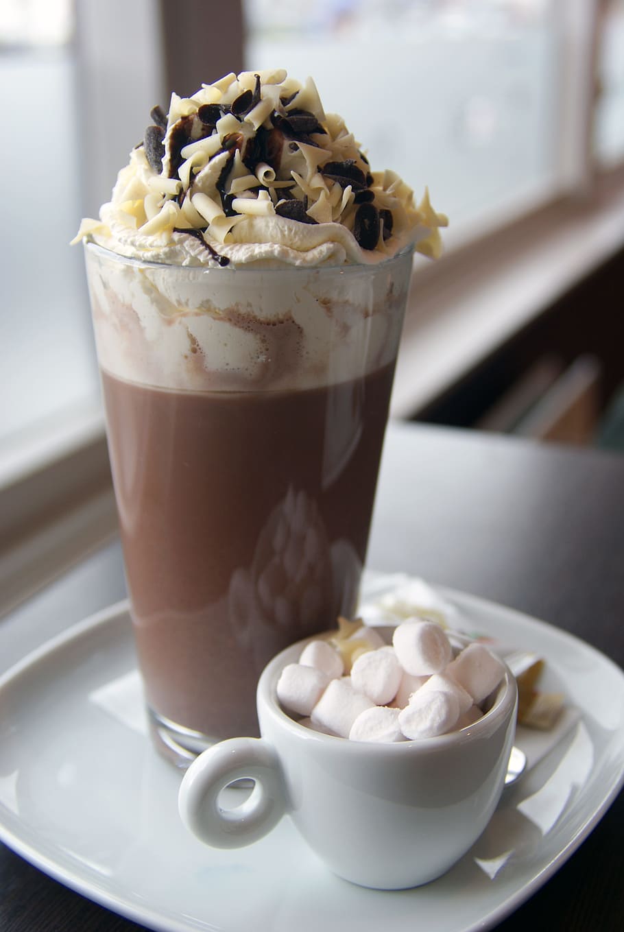 Frappe ice blend with chocolate on top, hot chocolate, drink