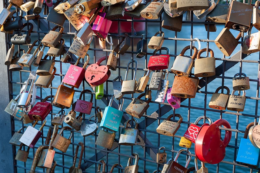 assorted padlocks, Bridge, Love, Couples, Railing, in love HD wallpaper