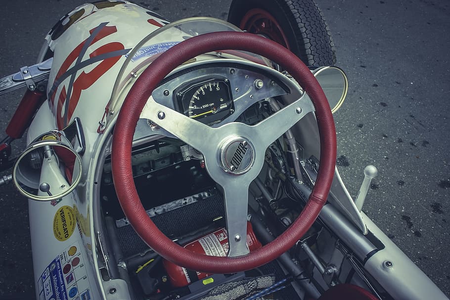red and white racing car on gray raod, formula 1, formula 3, auto, HD wallpaper