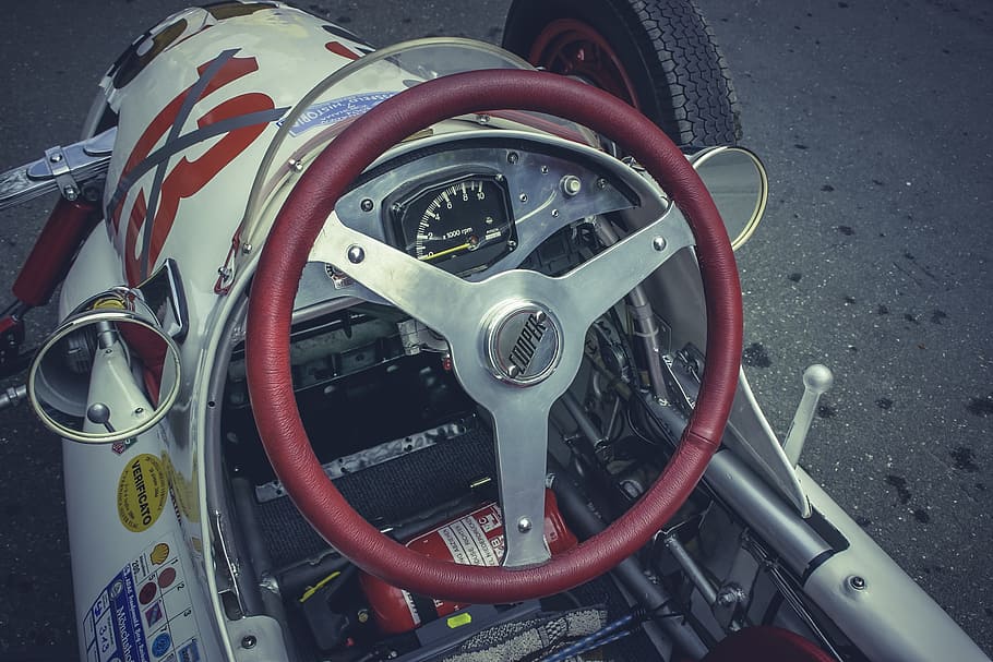red and white racing car on gray raod, formula 1, formula 3 HD wallpaper