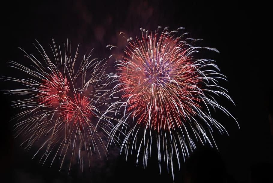 fireworks display, white, red, light, color, lunar new year HD wallpaper
