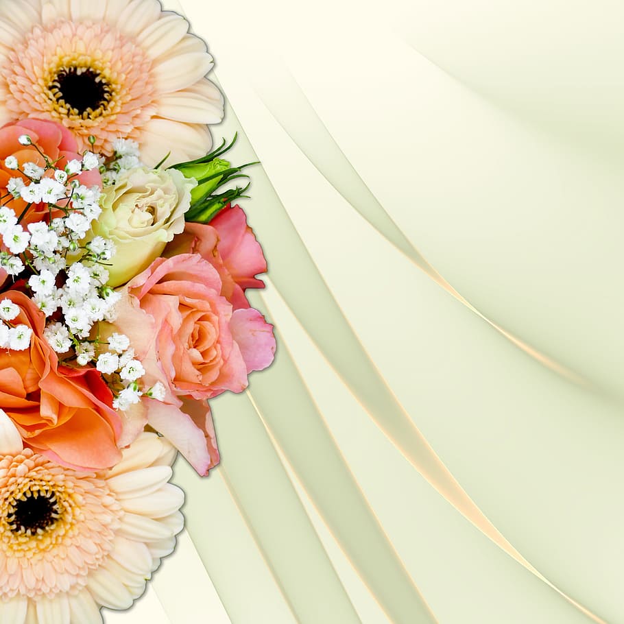 background, fabric, roses, gerbera, gypsophila, wedding, flower HD wallpaper