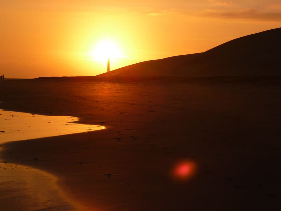 Sunset, Beach, Beach, Lighthouse, Dune, Ocean, peace, holiday HD wallpaper