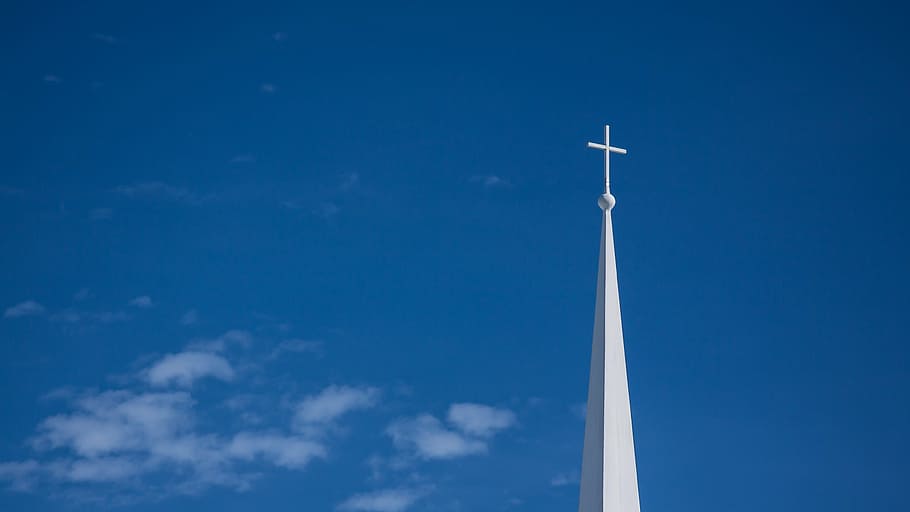 cross, steeple, spire, sky, religious, blue, low angle view HD wallpaper