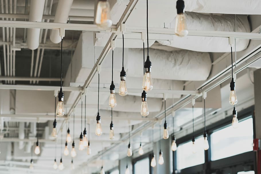 pendant lamp lot, black pendant lights hanging on white steel ceiling frame HD wallpaper