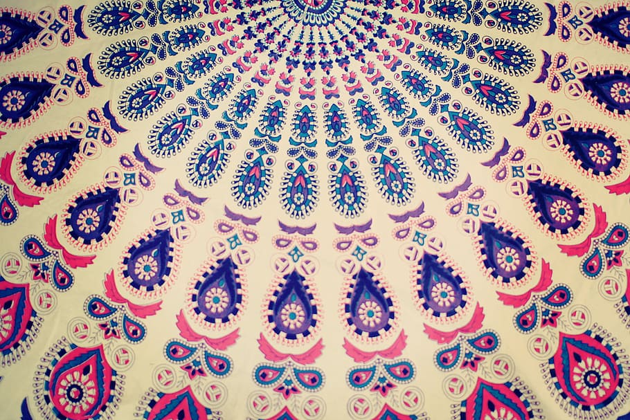 white, blue, and pink mandala artwork, decoration, textile, pattern, HD wallpaper