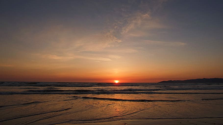 ocean during sunset, seashore during golden hour, sky, beach HD wallpaper