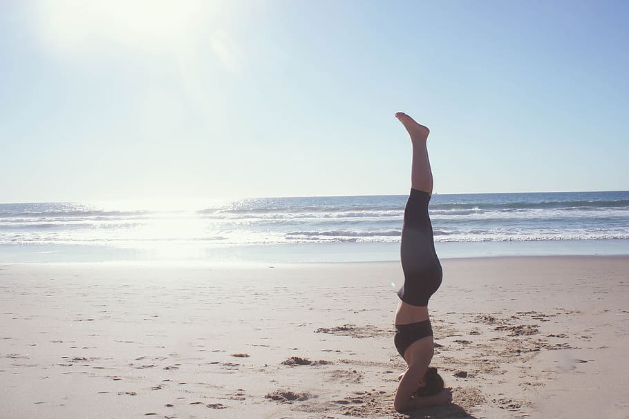 Yoga stand on beach, people, diet, fitness, health, healthy, meditation