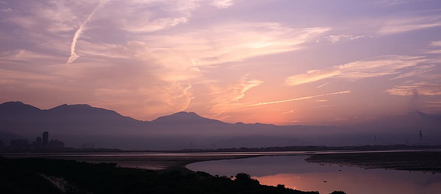 dawn, dusk, landscape, mountain, outdoors, reflection, river HD wallpaper