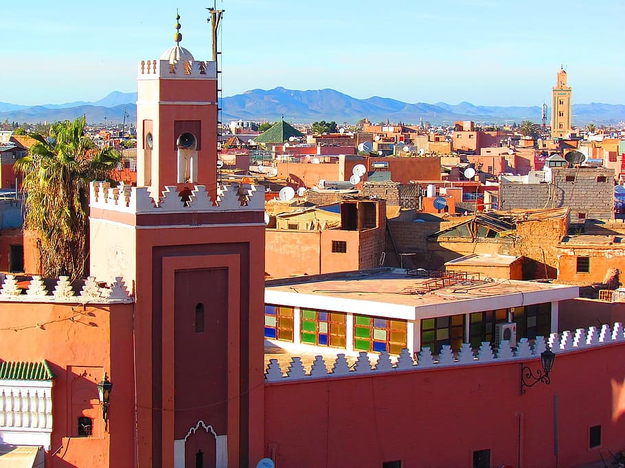 aerial view of houses and temple during daytime, Marrakech HD wallpaper