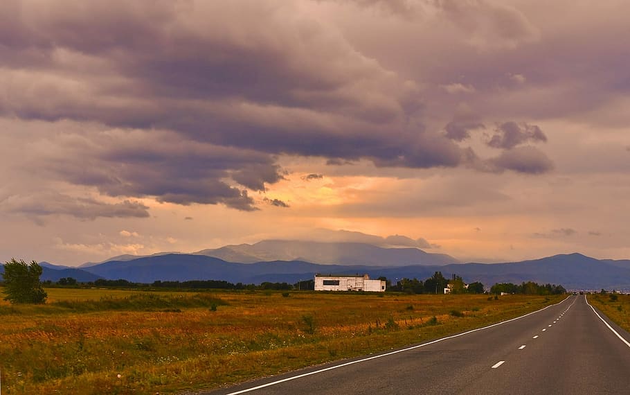 Road, Mountain, Landscape, Lightning, clouds, summer, transportation HD wallpaper