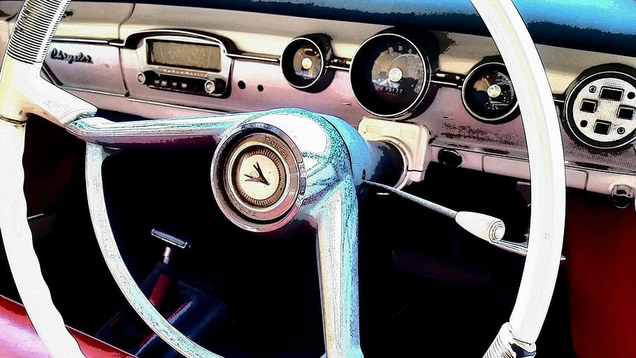 chrysler, classic car, vintage car, dashboard, steering, steering wheel