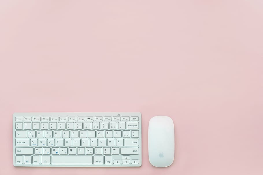 apple, background, clean, desk, feminine, flatlay, keyboard HD wallpaper