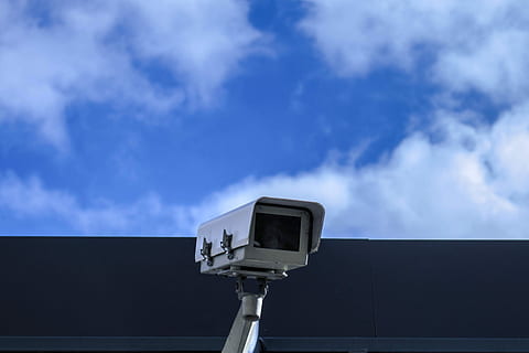 white security camera at daytime, white bullet camera, sky, blue HD wallpaper