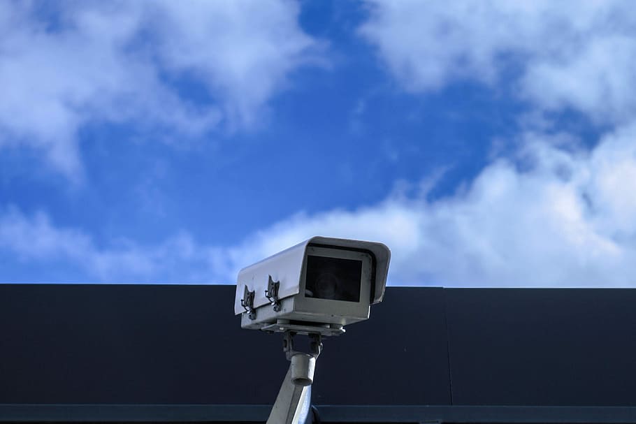 white security camera at daytime, white bullet camera, sky, blue HD wallpaper