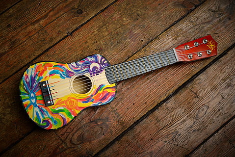 multicolored ukulele, guitar, gitarka, music, colors, instrument HD wallpaper