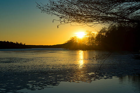 sunset, spring, melting, ice, nature, landscape, sunlight, natural HD wallpaper
