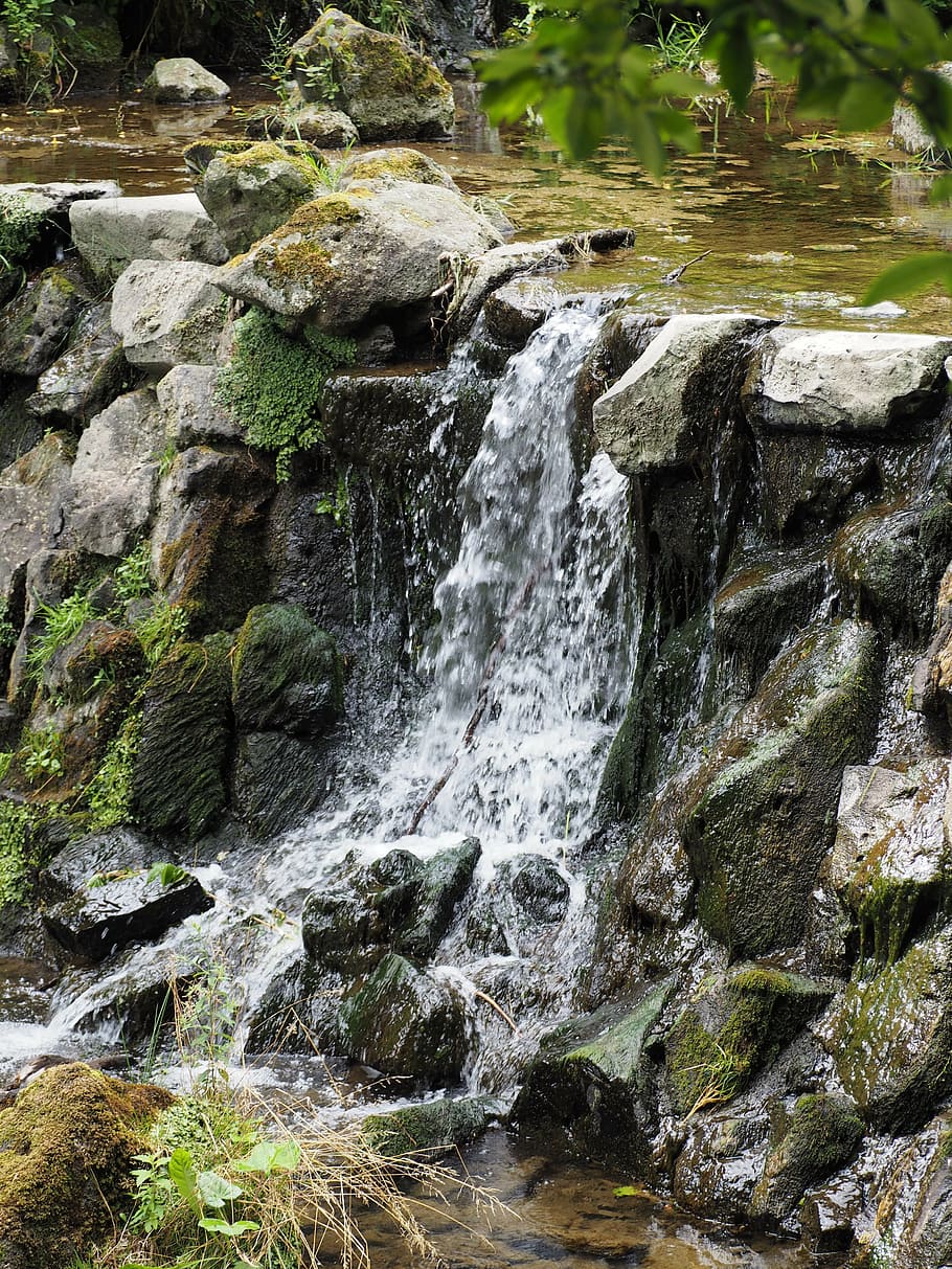 waterfall, bach, park, kassel, landscape, rock, solid, rock - object HD wallpaper