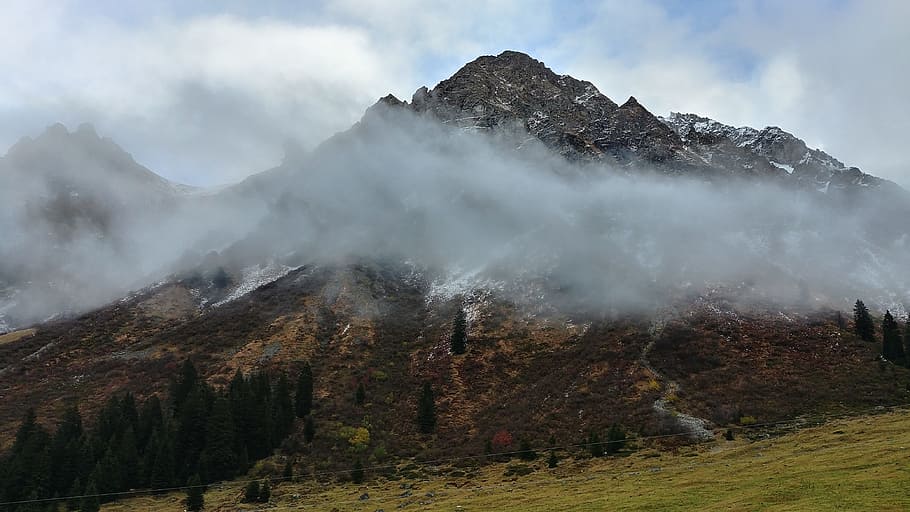 fog, clouds, mountains, weather, sky, scenics - nature, environment HD wallpaper