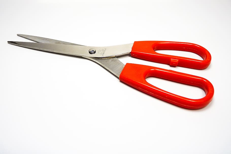 silver and red scissors on white surface, kitchen, equipment HD wallpaper