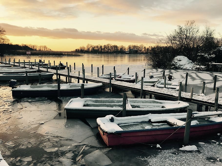 winter, berlin, wintry, snow, lake, snowy, cold, water, dark HD wallpaper