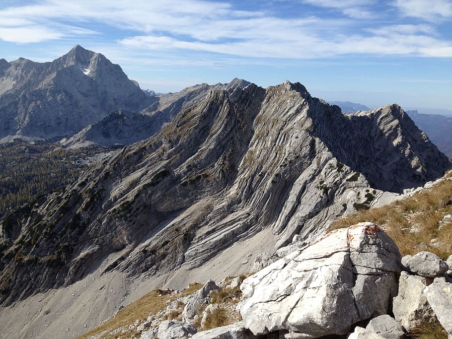 grey mountain, mountains, alpine, hike, panorama, austria, sky HD wallpaper