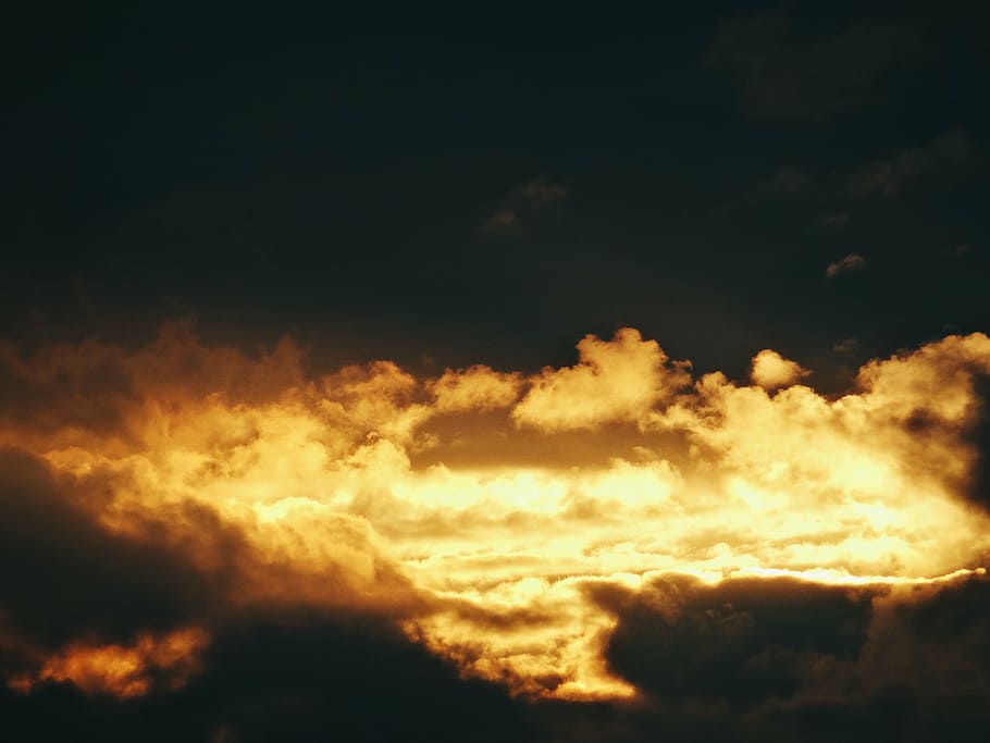 aerial photography of golden hour, landscape, yellow, clouds HD wallpaper