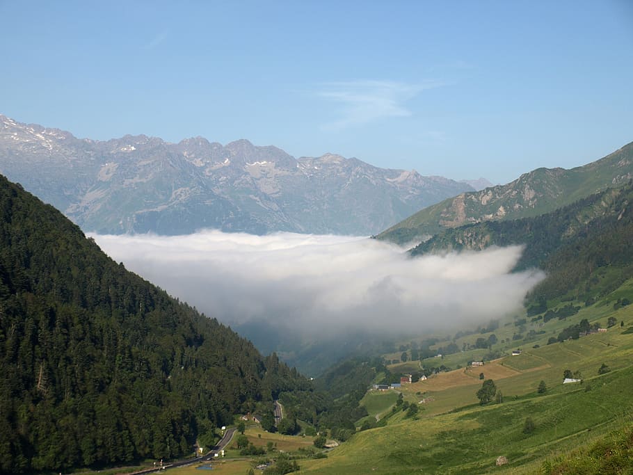 pyrenees, mist, inversion, mountain, landscape, fog, valley HD wallpaper