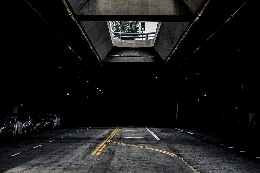 gray asphalt road, landscape photo of tunnel road, car, street, HD wallpaper