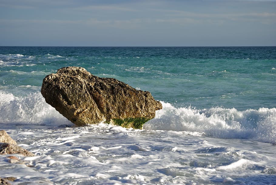 rock, sea, stress, ease, horizon over water, beauty in nature HD wallpaper