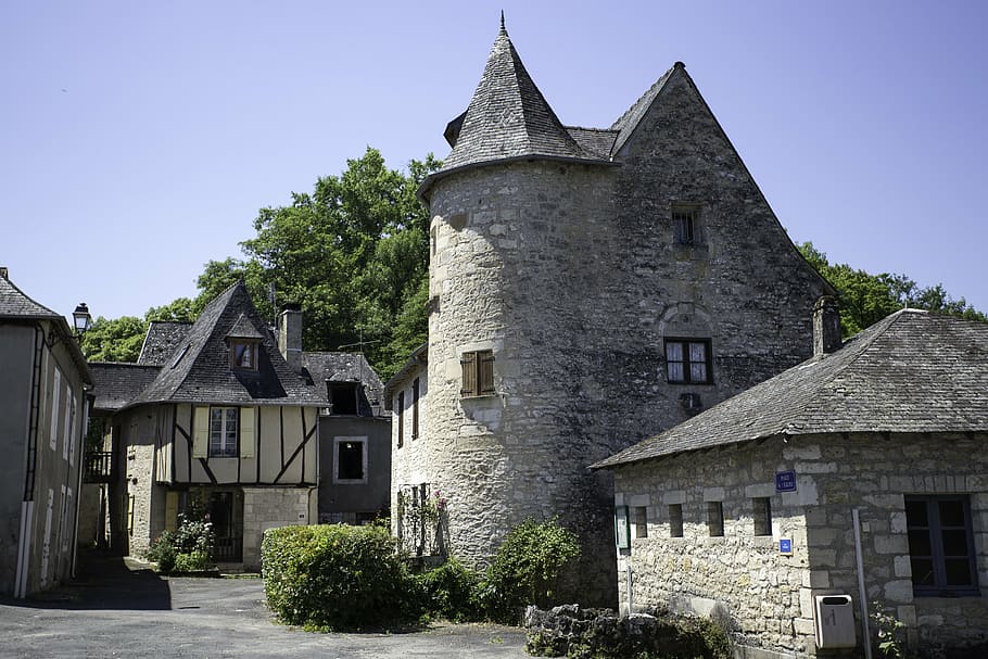 Hd Wallpaper Gray Brick Houses Surrounded With Trees Condat Sur Vezere Wallpaper Flare