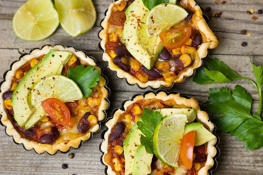three vegetable pies, mexican, avocado, lime, mini, tartelette HD wallpaper