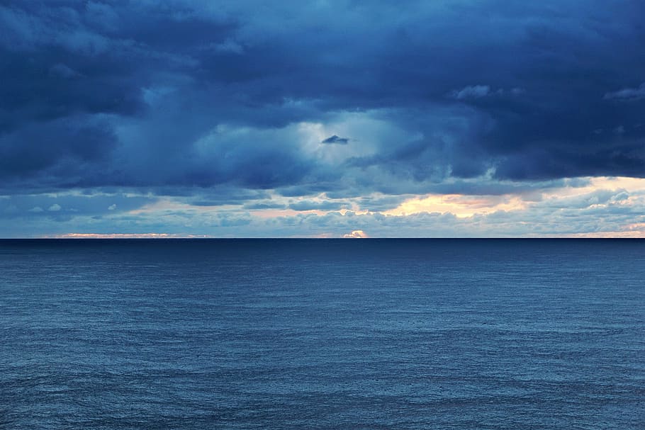 sky, ocean, atlantic, lake, water, blue, clouds, wave, holiday HD wallpaper