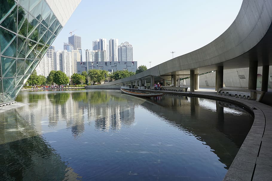 city, mirror, reflection, building, water, pond, built structure HD wallpaper