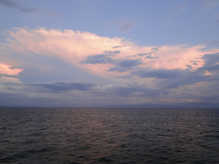 horizon, clouds, sea, ocean, nature, sky, sunset, summer, blue HD wallpaper