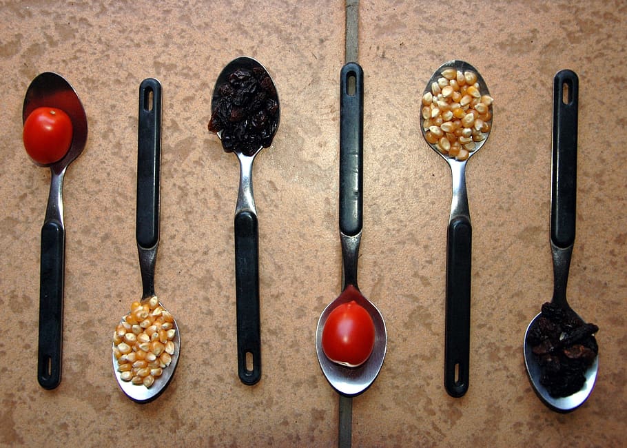 Spoons, Tomatoes, Ingredients, food and drink, in a row, no people HD wallpaper