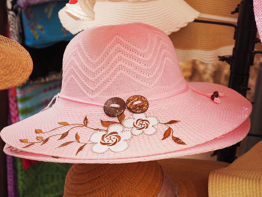 women's pink floral sun hat, women's hat, woman hat, sun protection, HD wallpaper