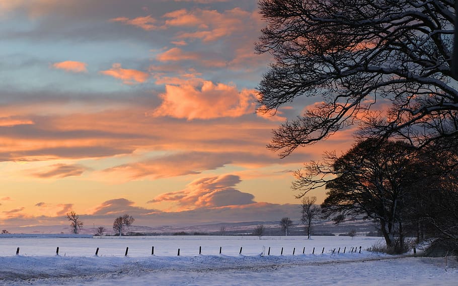 Sunset, Square, Snow, sky, winter, cold temperature, nature HD wallpaper