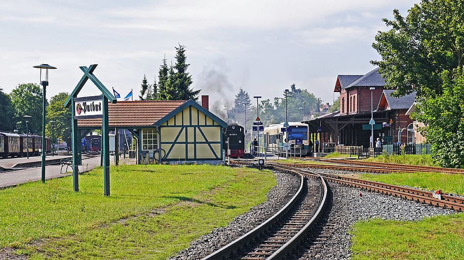 train rail at daytime, rügen, station putbus, narrow gauge, normal track