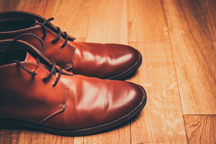 pair of brown leather chukka boots, brown shoes, lace-up shoes, HD wallpaper