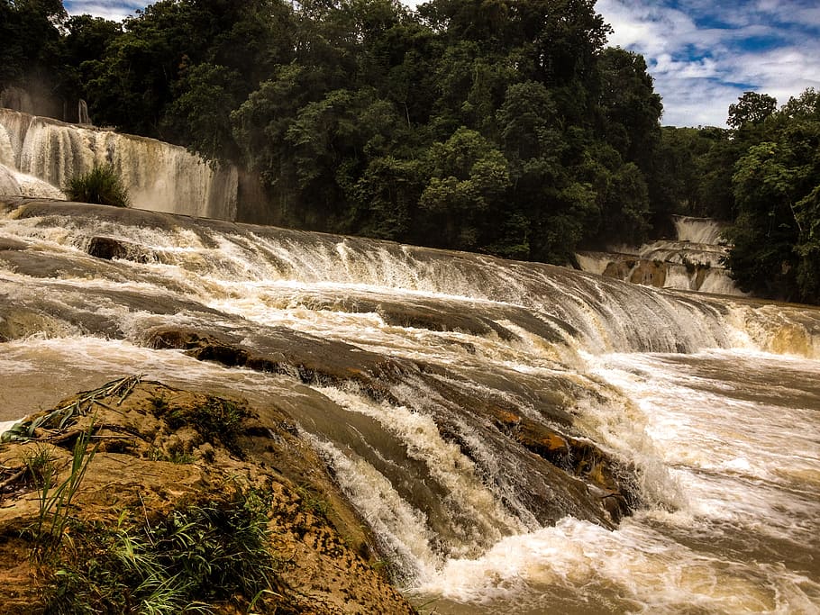 waterfall, nature, river, tree, flowing water, scenics - nature HD wallpaper