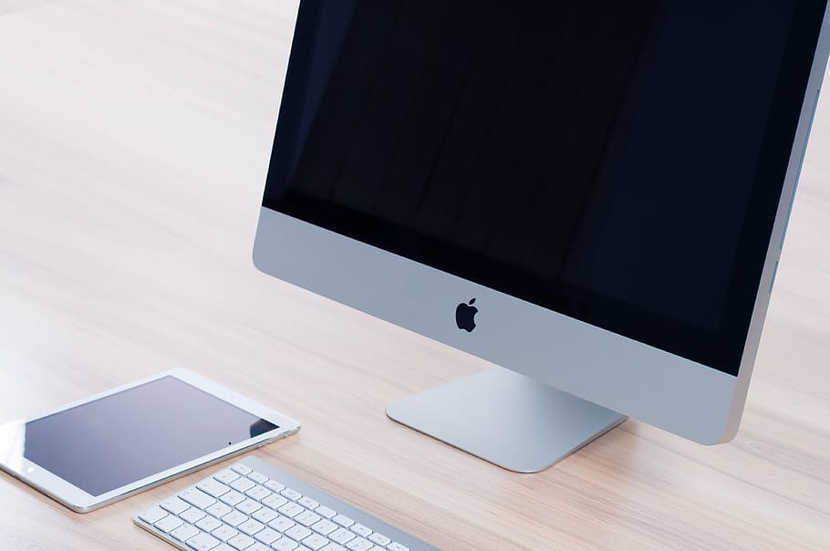 silver iMac on table, magic, keyboard, desktop, computer, tablet