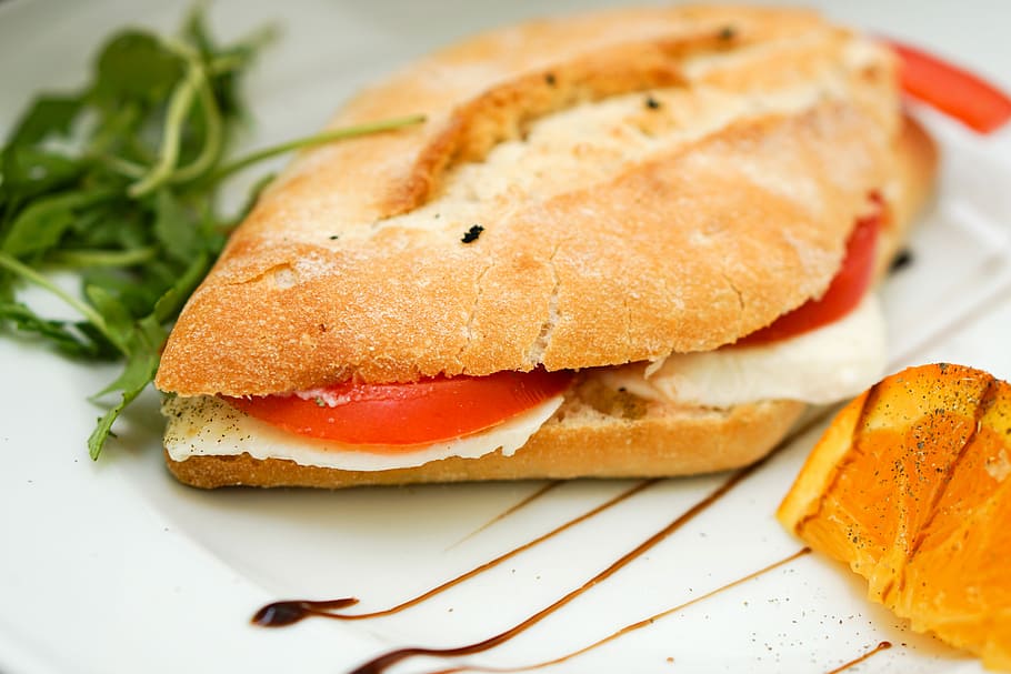 Panini, Bread, Rocket, Mozzarella, balsamic vinegar, orange, HD wallpaper