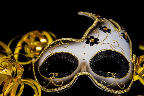white and gold floral masquerade mask, panel, carnival, venetian HD wallpaper
