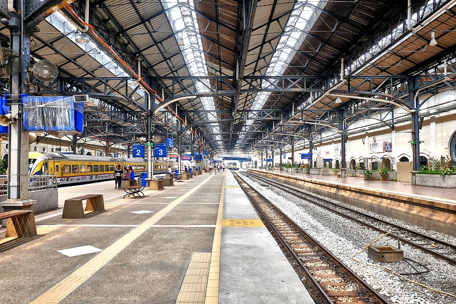 train station, indoors, line, platform, railway, steel, terminal HD wallpaper
