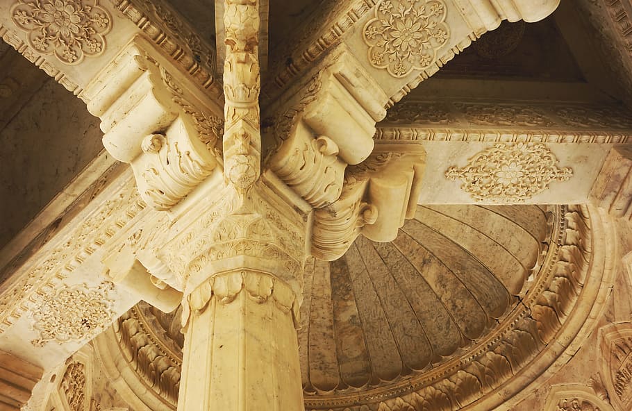 low angle photography of ironic column, interior, cupola, architecture