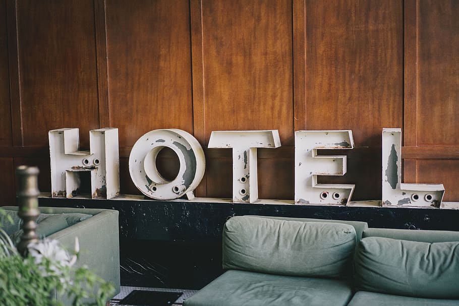 white freenstanding hotel letter on shelf, architecture, building HD wallpaper